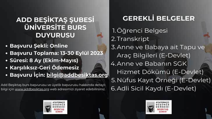 ADD Beşiktaş Şubesi Bursu Başvuruları Başladı-2023
